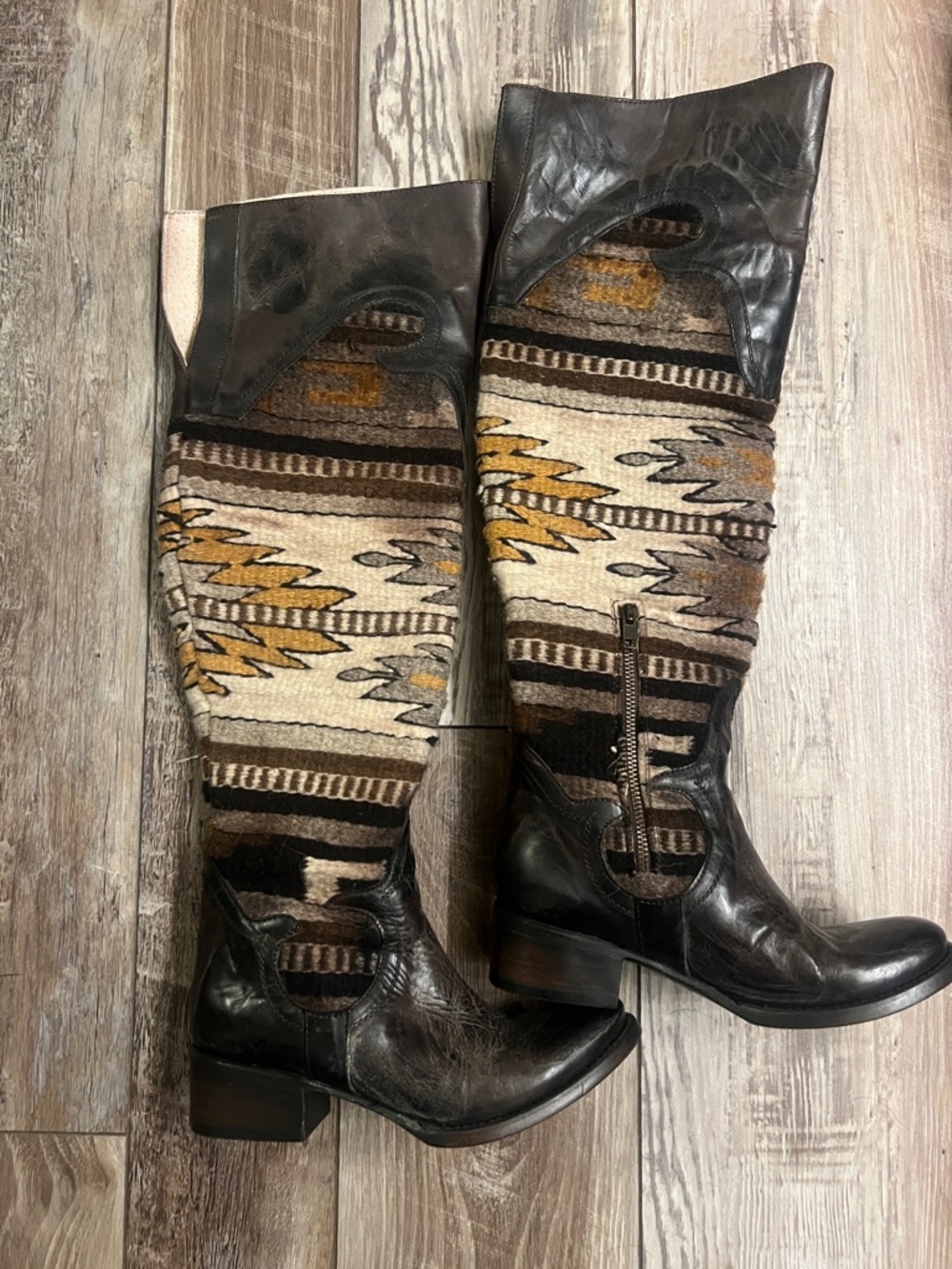 Freebird by StevenSouthwestern Pattern Over-the-Knee Leather Boots - Brown & Tan